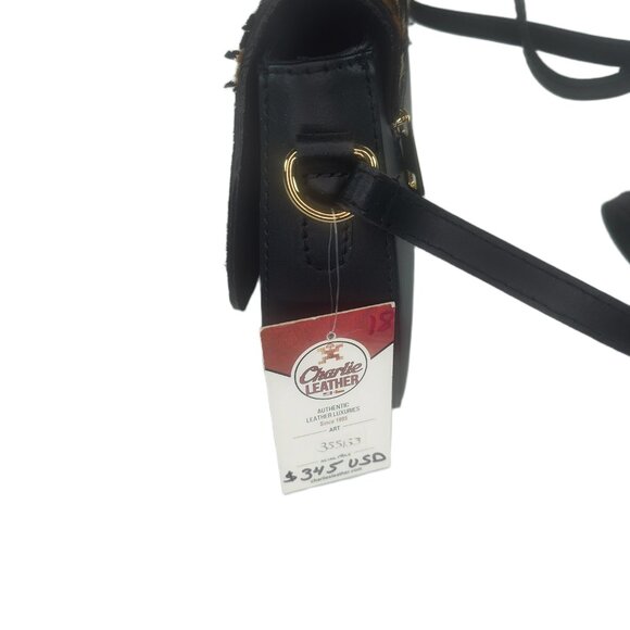 Charlie Leather "Mack" Small Half Moon Black & Leopard Crossbody Bag–NWT - Picture 6 of 11